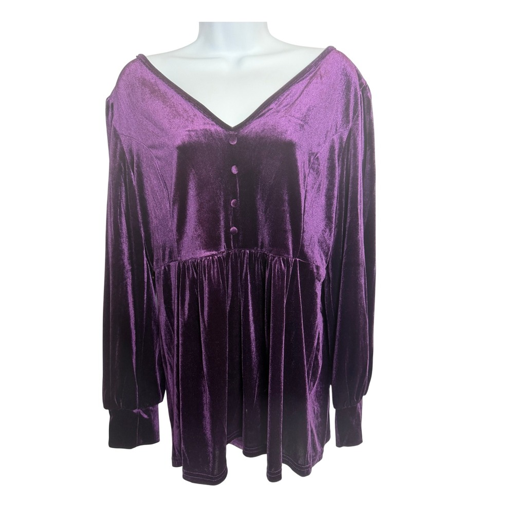Suzanne Betro Womens Velvet‎ Babydoll Top V Neck Whimsigoth Vamp Fairy Grunge